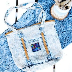 Vintage Acid Wash Distressed Denim Bag/Purse (I6)